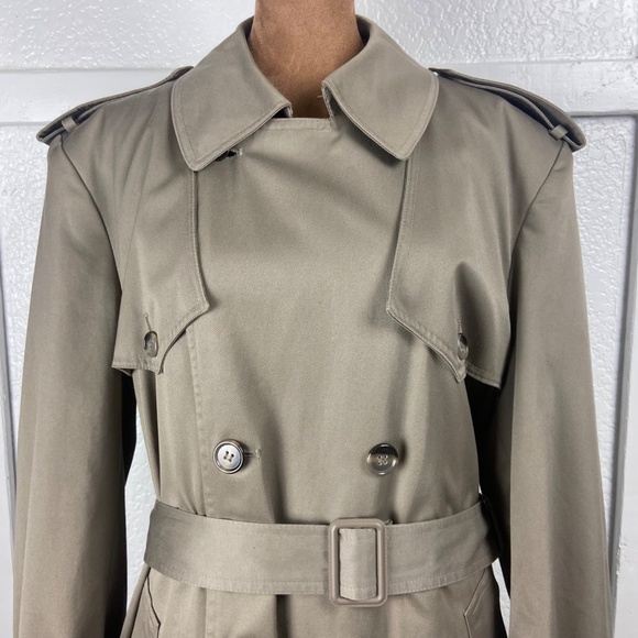London Towne Vintage Trench Coat 40R — Removable Faux Fur Lining Classic Khaki - Picture 2 of 12